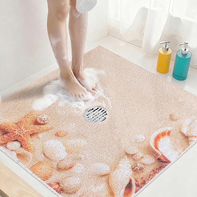 Square Shower Mat Non Slip: 27x27 Inch Extra Large Shower Mats with Drain Hole in Middle -Anti Slip Shower Mats for Inside Shower -Loofah Shower Floor Mat Bath Mat for Shower Stall Bathtub Elderly by KAZOLEN