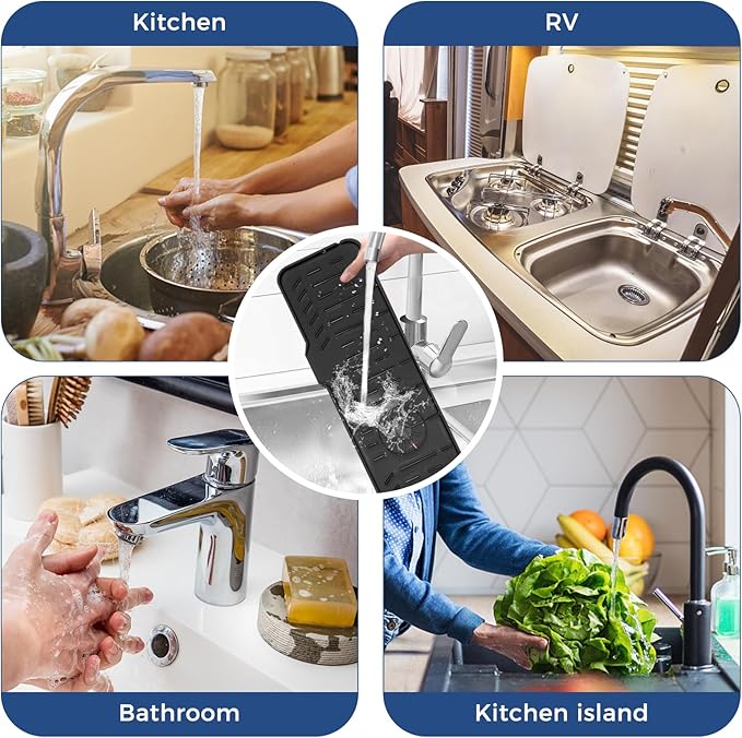 24" Splash Guard Plus Size Silicone Sink Faucet Drying Mat Handle Drip Catcher Tray Dish Sponge Holder Kitchen Accessories Protector Home Organization Gadgets Organizer - Image 8