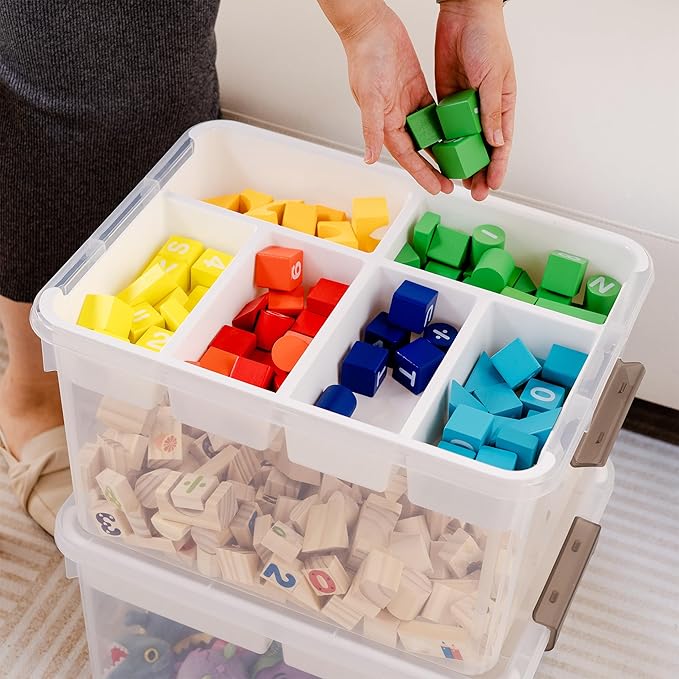 Citylife 32 QT Plastic Storage Bins with Removable Tray Large Stackable Storage Containers for Organizing Craft Storage and Storage Craft, Clothes, Files, Office Supplies, 2 Packs - Image 2