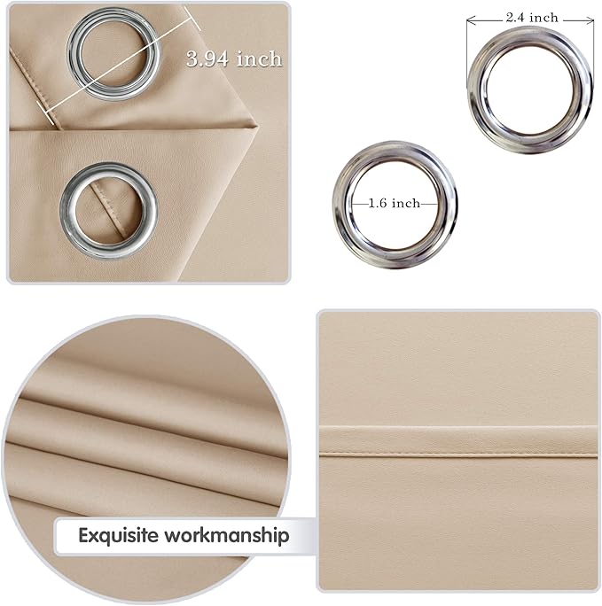 DWCN Blackout Curtain Room Divider Thermal Panel with Grommet Top for Bedroom Partition, Patio Sliding Door Curtains - Extra Wide Curtains for Glass Door, 6.7ft Wide x 7ft Tall, Beige - Image 5