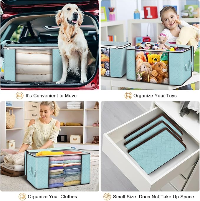 Budding Joy 90 L Large Storage Bags, 4 Pack Clothes Storage Bins Foldable Closet Organizer Storage Containers Storage and Organization for Clothes, Blanket, Comforters, Bed Sheets, Pillows (Blue) - Image 5