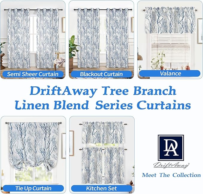 DriftAway Linen Printed Blackout Curtains Tree Branch Pattern Double Layer 96 Inches Long for Bedroom Classic Thermal Insulated Summer Sound Lined Grommet Drapes for Living Room 2 Panels Blue/Linen - Image 9
