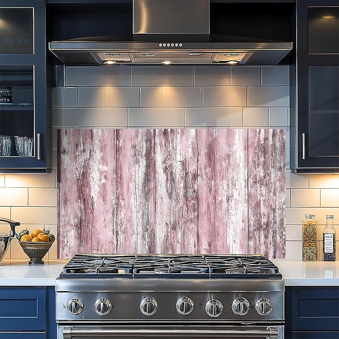 NYZE Kitchen Backsplash Stickers Waterproof Stove Backsplash Protector, 30 X 16 inch Removable Kitchen Wallpaper with Wall Art Decor for Stove Cooking Area(Pink Distressed Wood) by GIVEYOUTHEBEST