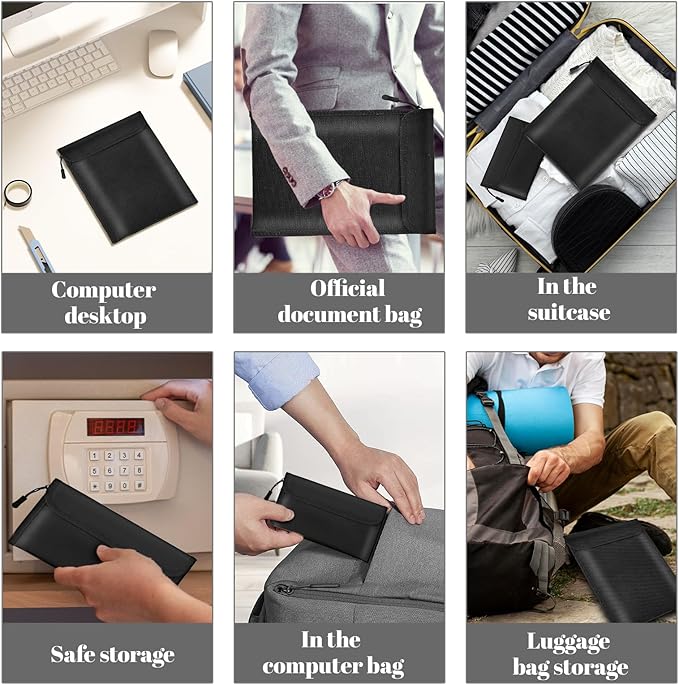 Fireproof Waterproof Document Bag 3-Pack Black 2000℉ Money Bag for Cash Passports ID Cards Social Security Card Protector Waterproof Zipper Pouch Fire Proof Bank Bag Document Holder - Image 5