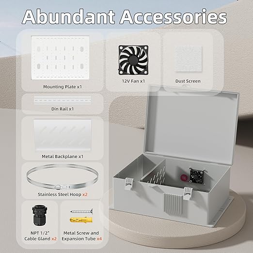 Joinfworld Vented Outdoor Enclosure Box 18.1x12.6x6.4 Outdoor WiFi Enclosure Waterproof White Nema Electrical Box with Cooling Fan for Electronics - Image 4