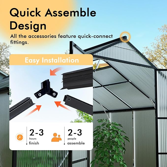 10X12FT Greenhouse with Electronic Thermometers, Green Houses for Outside Heavy Duty with Aluminum Frame Withstands Strong Wind or Snow, Large Walk-in Greenhouse for Backyard or Garden Use - Image 7
