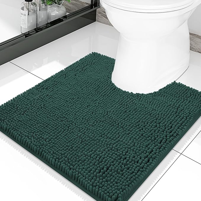 Smiry Luxury Chenille Toilet Rugs U-Shaped 20x20, Soft Absorbent Non-Slip Contour Bathroom Rugs for Toilet, Machine Washable Contoured Bath Mats, Green by Smiry
