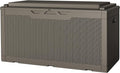 JUMMICO 100 Gallon Resin Deck Box with Cushion, Waterproof Outdoor Storage Box with Lockable Lid for Garden Tools, Patio Cushions (Light Brown) by JUMMICO