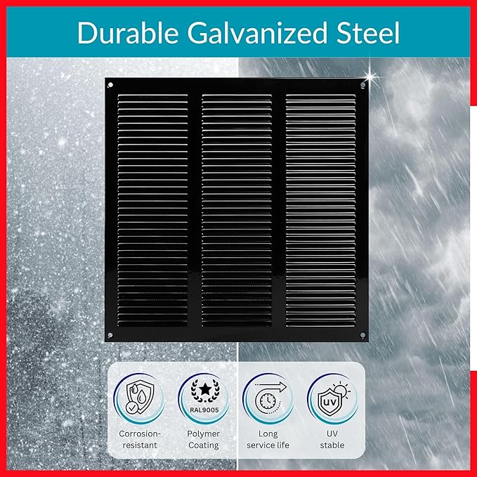 10x10 Vent Cover (duct opening) - Black HVAC Return Air Grille for Wall and Ceiling - Metal AC Vent Cover with Mesh - Rectangular Ventilation Registe - External Dimensions: 11.81" W x 11.81" H - Image 3
