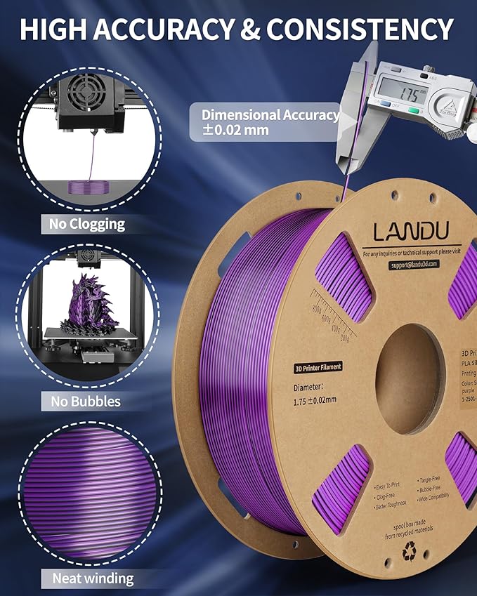 LANDU Silk Dual Color PLA Filament 1.75mm 1KG, 3D Printer Filament Dimensional Accuracy +/- 0.02mm, Coextrusion Filament PLA Shiny Filament Fits for Most FFF 3D Printers,1KG Spool,Black Purple - Image 5
