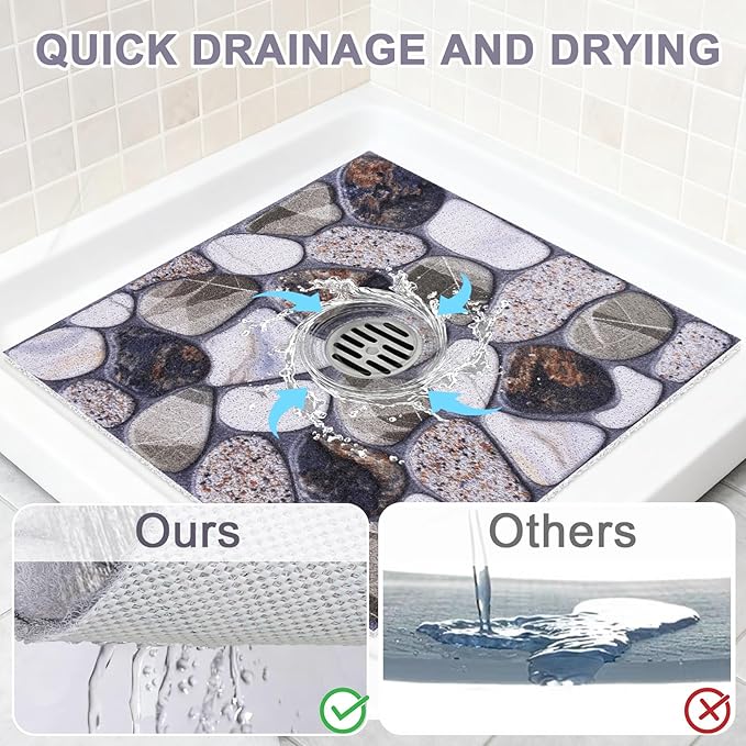 Square Shower Mat Non Slip: 24x24 Inch Extra Large Shower Mats with Drain Hole in Middle -Anti Slip Shower Mats for Inside Shower -Loofah Shower Floor Mat Bath Mat for Shower Stall Bathtub Elderly - Image 5