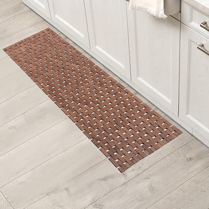 Bath Mat Bathroom Runner Long Large Rugs Floor Wood Shower Bathtub Waterproof Non Slip Accessories 16x48 Inch Easy to Clean, Walnut, 1 pc - Image 6