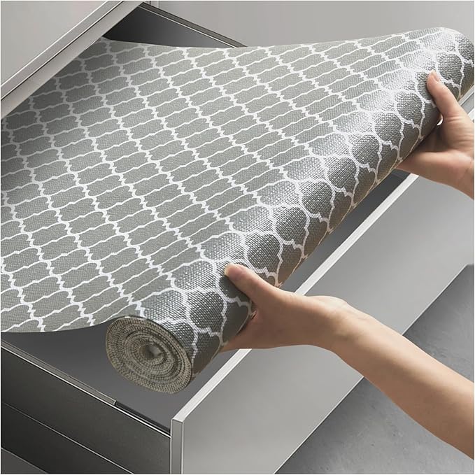 Viseeko Shelf and Drawer Liner for Kitchen Cabinet, Non-Adhesive Cabinet Liners for Shelves, Strong Grip Shelf Paper Non-Slip Waterproof Easy to Cut for Dresser Cupboard, Quatrefoil, 12 in x 10 ft by Viseeko