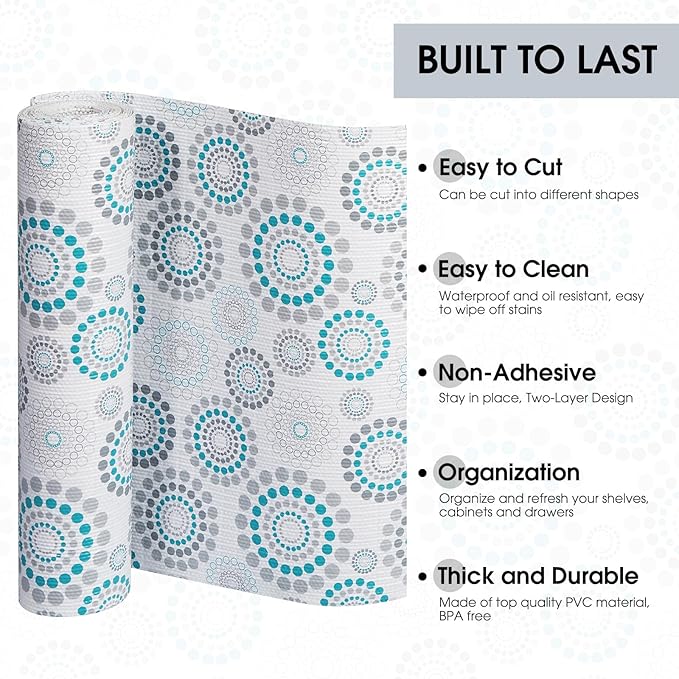 Drawer and Shelf Liner, Non-Slip Kitchen Cabinet Liners Non-Adhesive Thick Strong Grip Waterproof Washable Mats Protect Dresser Shelves Cupboard Bathroom Cabinets, Spiral, 18 in X 10 FT - Image 3