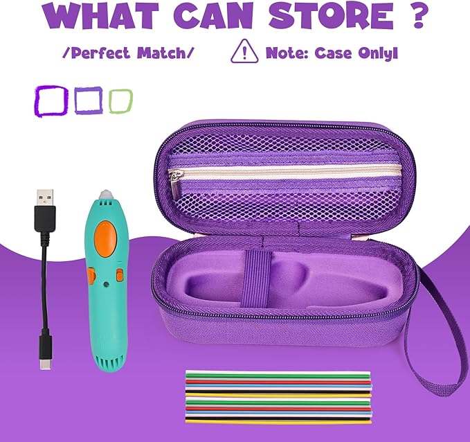 Case Compatible with 3Doodler Start+ Essentials for 3D Pen Set for Kids, Carrying Holder Fit for Printing Pens,Storage Organizer for Printing Filament Refill,Micro-USB Charger (3D-01-Purple) - Image 5