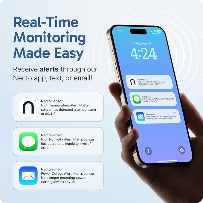 Necto Cellular Temperature Monitor - Remote Power Failure Alarm & Humidity Sensor with Unlimited Alerts. Temp Monitoring System for RV Pet Safety, Vacation Home, Server Room. No Fees or WiFi Required - Image 6