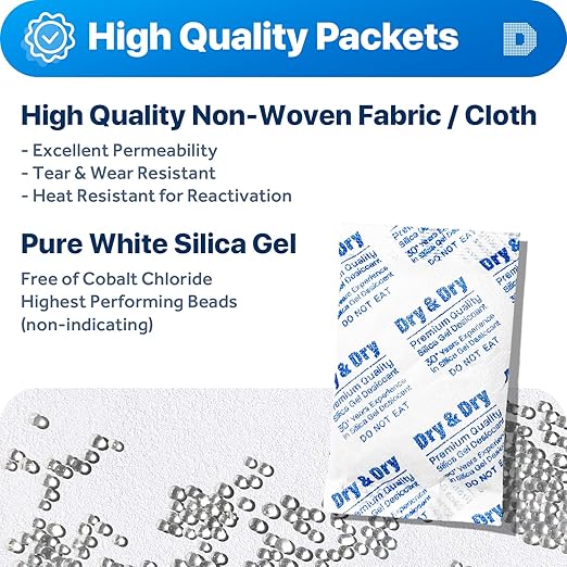Dry & Dry 30 Gram [50 Packets] Silica Gel Packets Desiccants, Silica Packets - Rechargeable Silica Gel Packs, Silica Gel Packets, Desiccants Packets, Silica Gel - Image 4