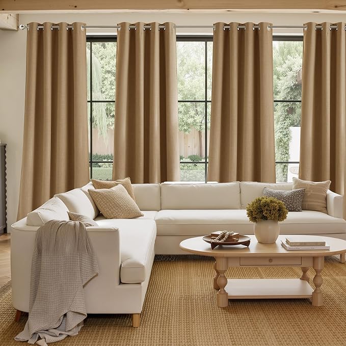 NICETOWN Caramel Faux Linen Room Darkening Rod Pocket Curtains 63 inch Length, W42 x L63, Light Blocking Thermal Insulated Noise Reducing Drapes for Bedroom Living Room Farmhouse Decor, 2 Panels - Image 4
