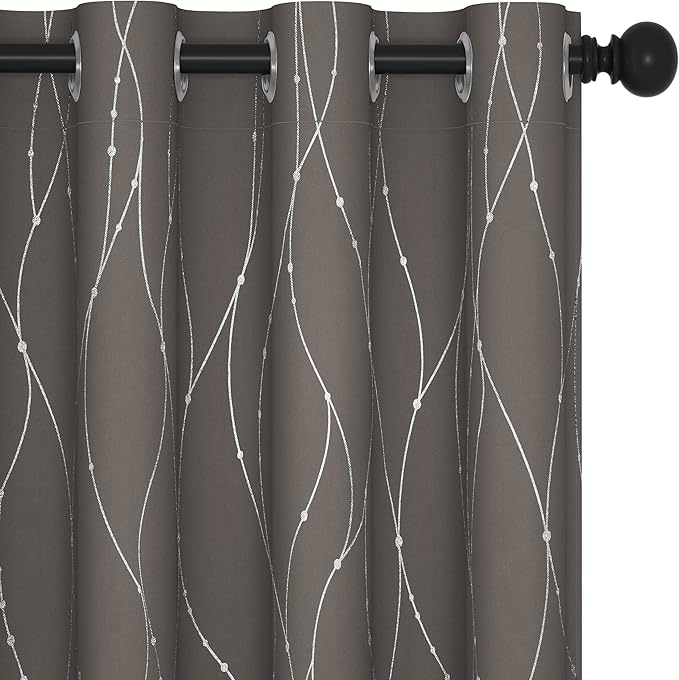 Deconovo Blackout Curtains, Thermal Insulated Soundproof Grommet Drapes, Wave Dots Silver Print, 52 x 63 Inch, Set of 2, Machine Washable Window Panel for Kitchen Bedroom Living Room Nursery, Taupe by Deconovo