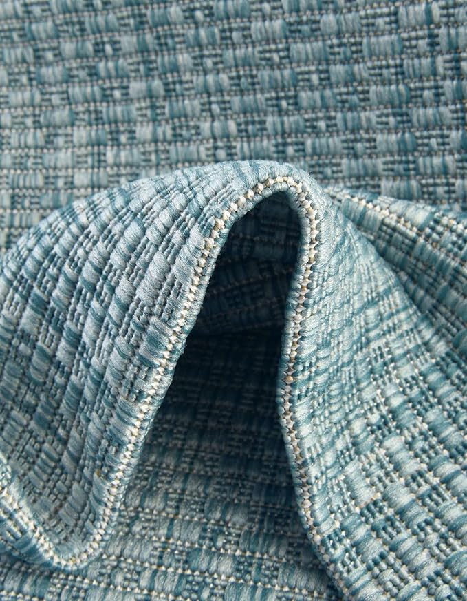 Unique Loom Collection Casual Transitional Solid Heathered Indoor/Outdoor Flatweave Area Rug (2' x 3' 1" Rectangle, Aquamarine/Ivory) - Image 7
