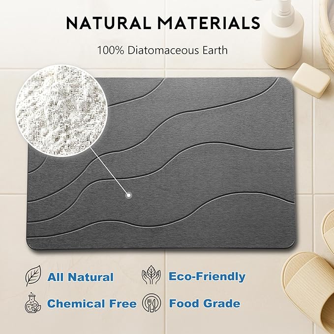 Stone Bath Mat for Shower Exit, Quick-Dry Diatomaceous Earth Bath Mat, New Apartment Essential & Housewarming Gift, 23.5" x 15.5" Dark Gray-Wave - Image 6