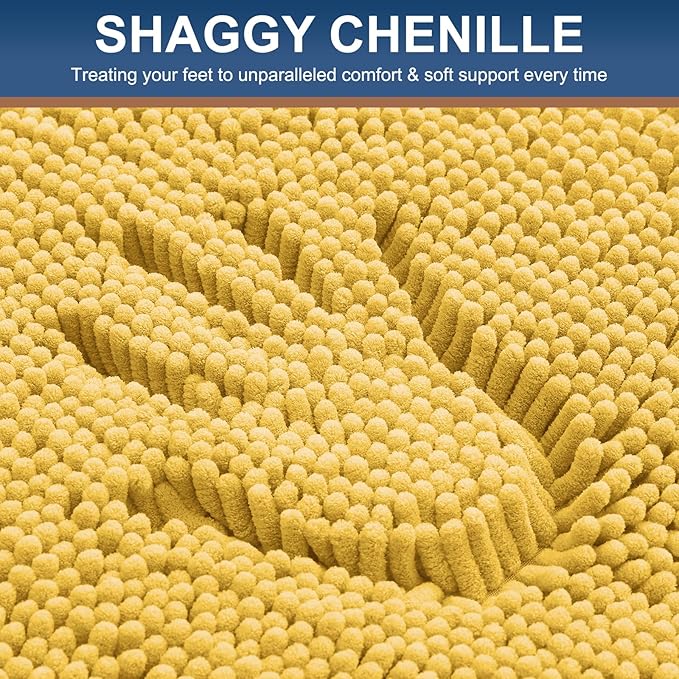 Smiry Luxury Chenille Toilet Rugs U-Shaped 24x20, Soft Absorbent Non-Slip Contour Bathroom Rugs for Toilet, Machine Washable Contoured Bath Mats, Yellow - Image 3