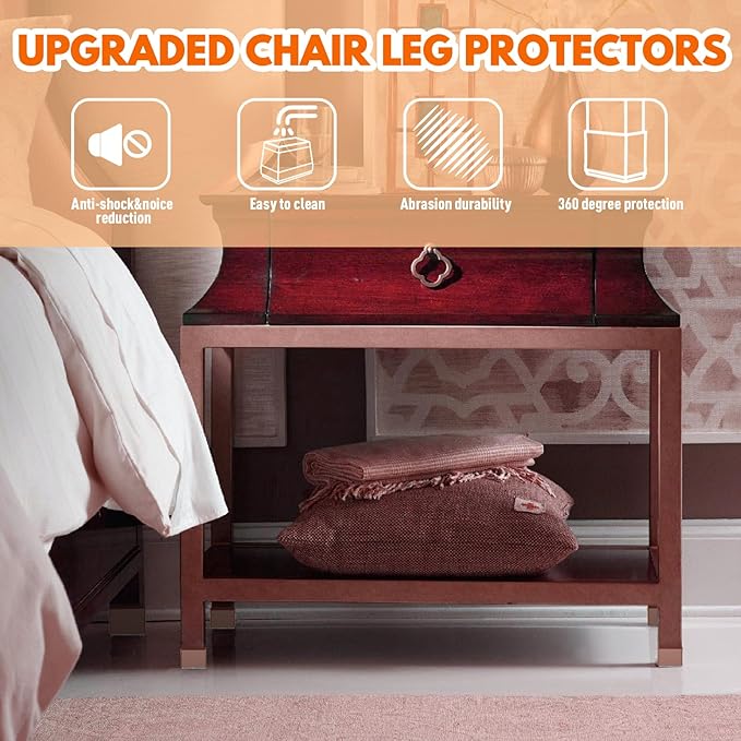 Rectangle Chair Leg Protectors for Hardwood Floors,16 PCS Silicone Covers to Protect Wood Tile Floors Felt Pads Furniture Leg Caps Reduce Noise. Easy to Move.(Brown,1 x 1.25 Inch,Rectangle) - Image 6