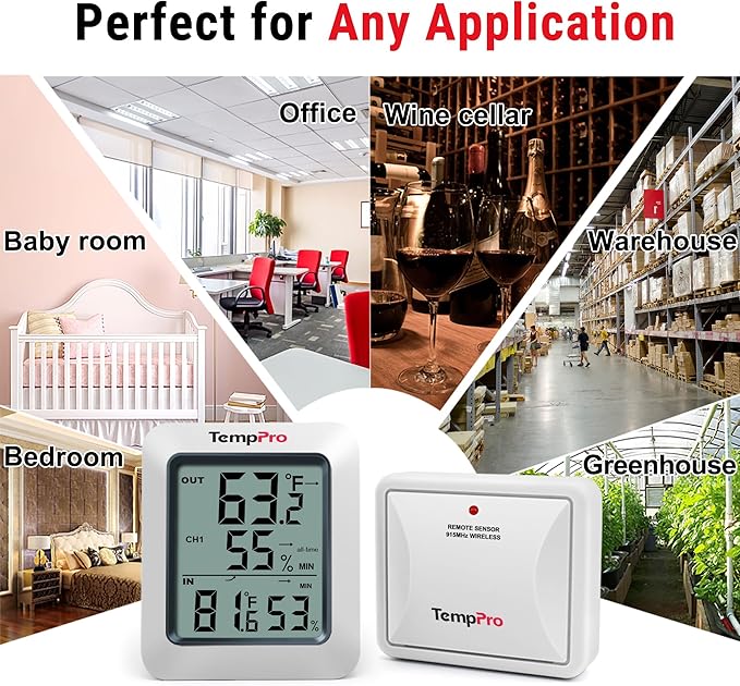 TempPro TP60-3 Digital Hygrometer Indoor Outdoor Thermometer Wireless Temperature and Humidity Gauge Monitor Room Thermometer with 500ft/150m Range Humidity Meter (Previously ThermoPro) - Image 7