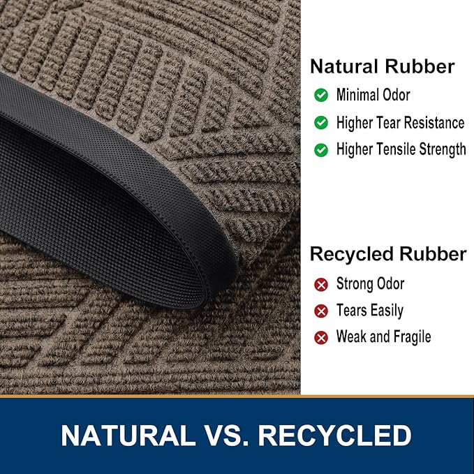 Smiry Front Door Mat Outside Entrance, Heavy Duty Sturdy Natural Rubber Doormat, Trap Dirt and Moisture, Easy Clean Low Profile Mats for Indoor Outdoor Entry, Irregular Triangle (47x32, Mixed Khaki) - Image 5