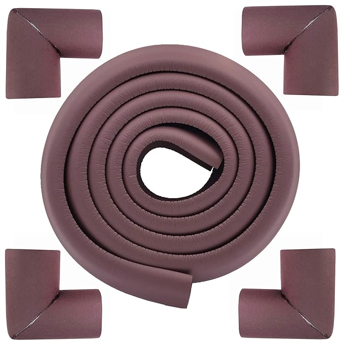 M2cbridge L Shape Extra Thick Furniture Table Edge Protectors Foam Guard 6.5 Ft (Brown with 4 Corners) by M2cbridge