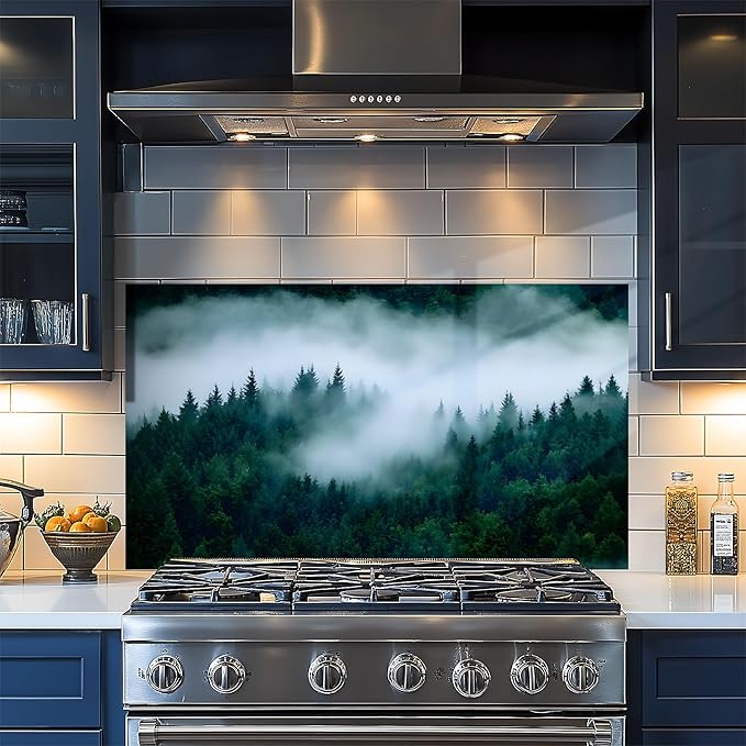 NYZE Kitchen Backsplash Stickers Waterproof Stove Backsplash Protector, 30 X 16 inch Removable Kitchen Wallpaper with Wall Art Decor for Stove Cooking Area(Forest Landscape) by GIVEYOUTHEBEST