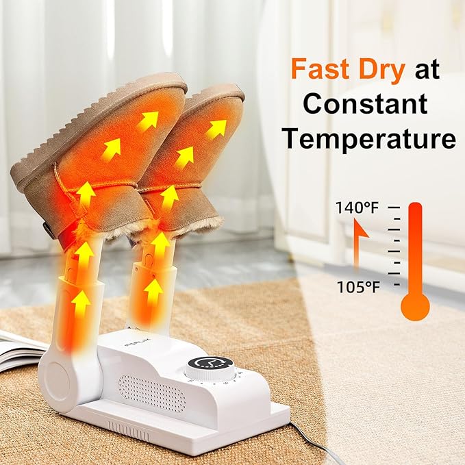 FORLIM Boot Dryer for Work Boots, Shoe Dryer with Heat Blower, Glove Dryer & Boot Warmer - 180° Adjustable Dry Rack - Telescopic Bendable Dry Ports - Intelligent Timer - White - Image 8