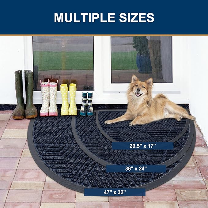 Smiry Half Circle Front Door Mat Outside Entrance, Heavy Duty Sturdy Natural Rubber Doormat, Trap Dirt and Moisture, Low Profile Mats for Indoor Outdoor Entry, Irregular Triangle (35x23, Navy Blue) - Image 2