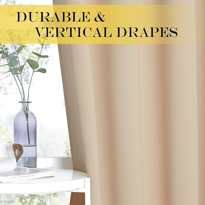 NICETOWN 80 inch Curtain Privacy for Doorway - Thermal Insulated Grommet Window Treatments Room Darkening Sound Reducing for Bedroom/Home Office (Biscotti Beige, 1 Panel, W46 x L80) - Image 4
