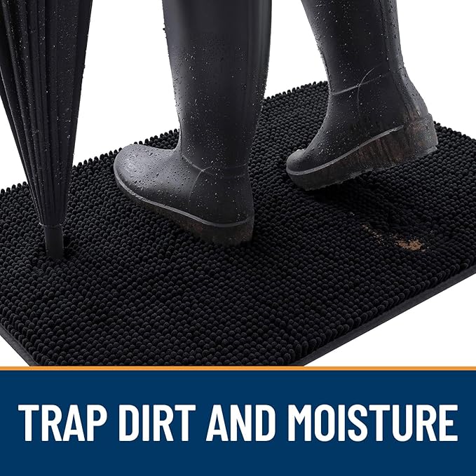 OLANLY Dog Door Mat for Muddy Paws 30x20, Absorbs Moisture and Dirt, Absorbent Non-Slip Washable Doormat, Quick Dry Chenille Mud Mat for Dogs, Entry Indoor Entryway Carpet for Inside Floor, Black - Image 2