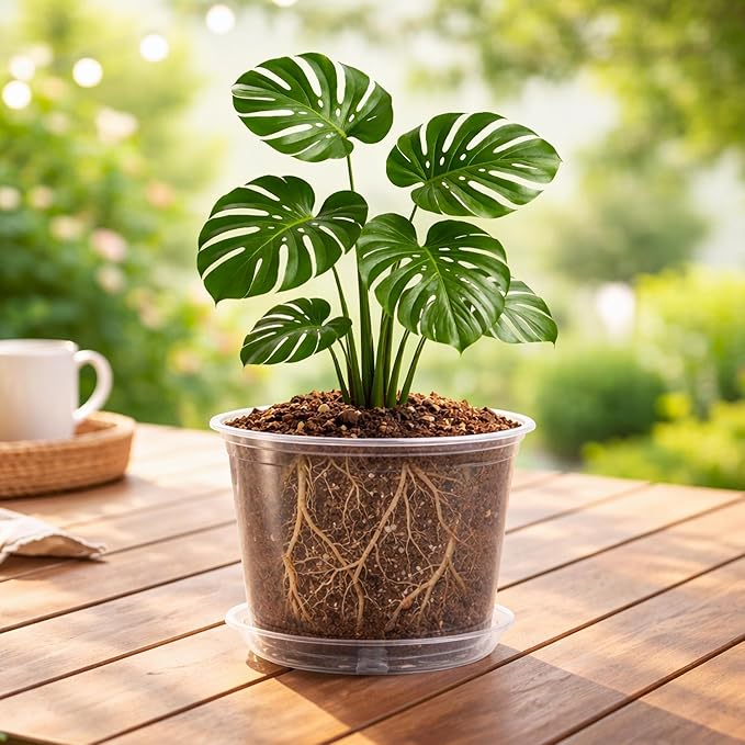 8 Packs 8 Inch Reinforced Large Clear Nursery Pots with Sacuers, Transparent Plastic Plant Pot Seedling Planter with Drainage Holes for Vegetable Propagation, Root Cutting, Seed Starting - Image 4
