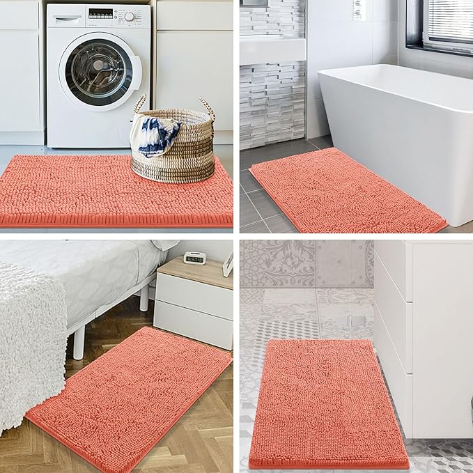 Smiry Luxury Chenille Bathroom Rugs 30x20, Extra Soft and Absorbent Shaggy Bath Mat, Machine Washable, Non-Slip Plush Carpet Runner for Tub, Shower, and Floor, Home Decor Accessories, Coral - Image 8
