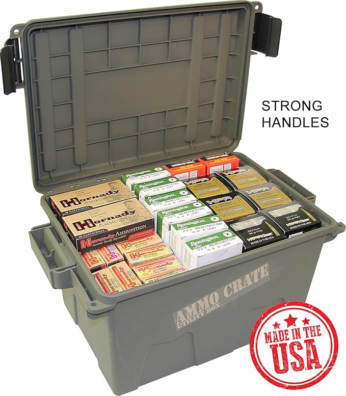 MTM ACR7-18 Ammo Crate Utility Box, Ammo, survival or hunting gear storage, O-Ring seal for water resistant dry storage, Double padlock tabbed for security, Carries 65lbs of gear, Army Green - Image 3