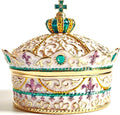 Crown Shape Jewelry Chest,Yurt Style Vintage Metal Gem Box,Round Alloy Retro Patterned Storage Case (Golden White, L) by Unknown