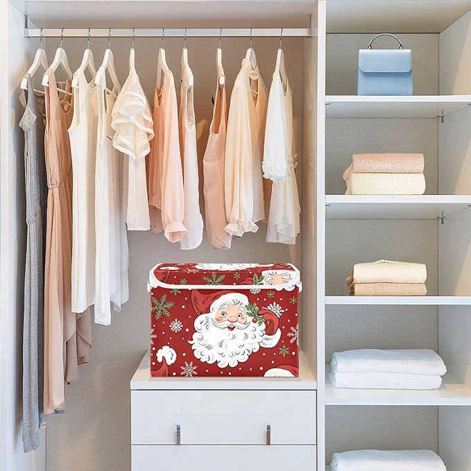 xigua Christmas Santa Claus Storage Bins with Lids and Carrying Handle,Foldable Storage Boxes Organizer Containers Baskets Cube with Cover for Home Bedroom Closet Office - Image 6