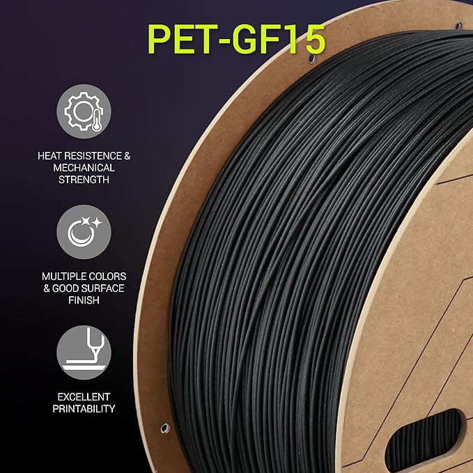 Polymaker Fiberon Black PET-GF15 3D Printer Filament 1.75mm 3KG, 15% Glass Fiber Reinforced, High Strength & Heat Resistance, Ideal for Automotive, Industrial & Functional Parts, AMS Compatible - Image 2