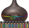 InnoGear Aromatherapy Diffuser & 10 Essential Oils Set, 400ml Diffuser Ultrasonic Diffuser Cool Mist Humidifier with 4 Timers 7 Colors Light Waterless Auto Off for Valentine's Gift, Dark Wood Grain by InnoGear