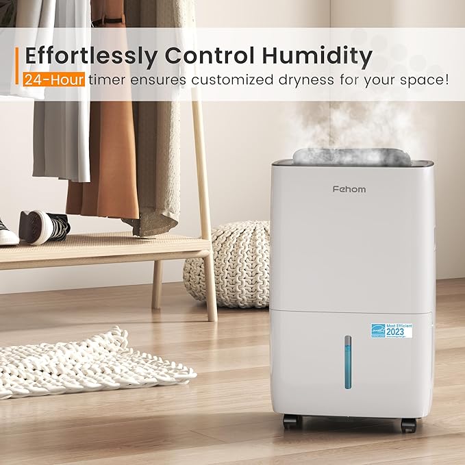 Fehom 80 Pints Dehumidifier Most Efficient Energy Star - 5,000 Sq. Ft. Dehumidifier for Basement with Drain Hose and 1.06 Gal Water Tank, Smart Dehumidifiers for Home, Large Rooms(JD025L-80) - Image 5