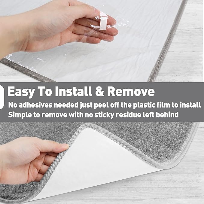 PURE ERA Carpet Stair Tread Landing Mat Tape Free Self Adhesive Non Slip Skid Resistant Indoor Doormat Area Rug Floor Mat for Kitchen Bathroom Workstations Washable 2' X 3' (Light Gray) - Image 7