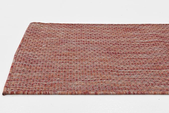 Unique Loom Collection Casual Transitional Solid Heathered Indoor/Outdoor Flatweave Area Rug (2' x 6' 1" Runner, Rust Red/Beige) - Image 6