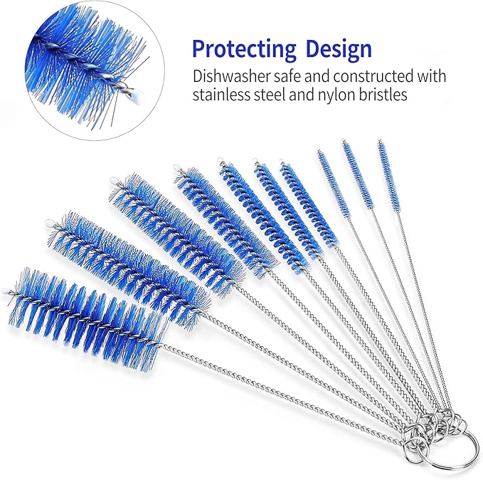 CiaraQ Bottle Cleaning Brushes, 8 Inch Nylon Tube Brush Set, Cleaner for Narrow Neck Bottles Cups with Hook, Set of 10pcs. - Image 4