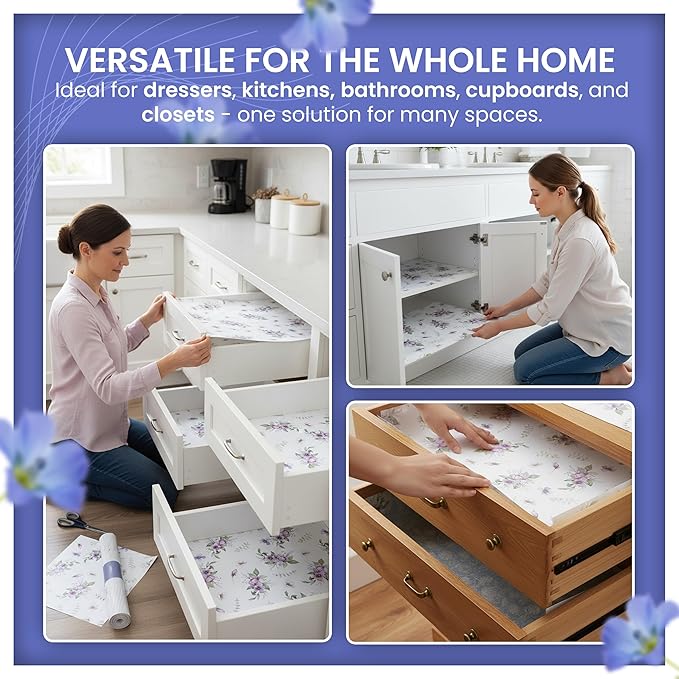 8X Linen Scented Drawer Liners for Dresser - Non Adhesive Cabinet Liners for Shelves - Double-Sided Pattern Kitchen Shelf Liners - Shelf Paper for Bathroom, Cupboard & Closets are Ideal Winter Gift - Image 5