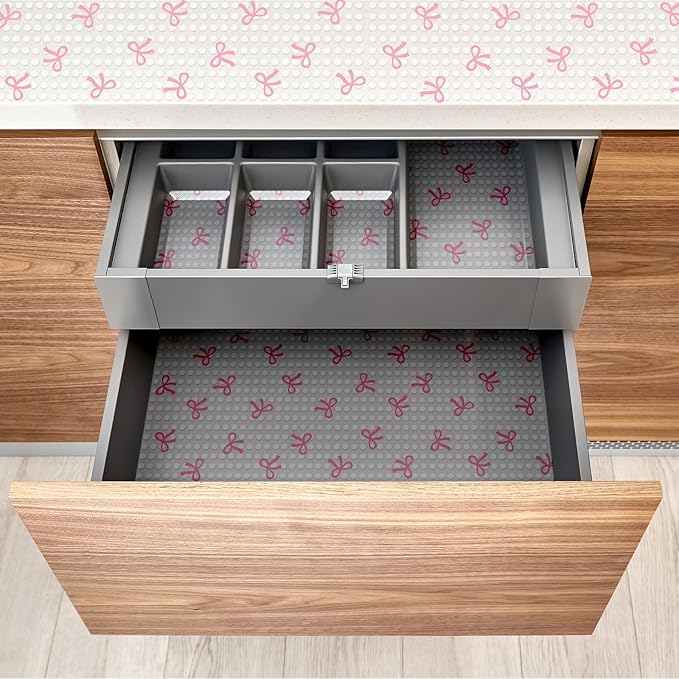 Pink Bow Refrigerator Liner Waterproof Fridge Shelf Mat Non-Adhesive Cabinet Drawer Liner for Home Kitchen Table Decoration, 11.8 x 118 Inch - Image 4