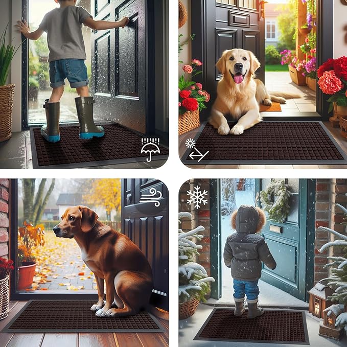 Smiry Front Door Mat Outside Entrance, Heavy Duty Natural Rubber Doormat, Non Slip, Trap Dirt and Moisture, Easy Clean, Low Profile Welcome Floor Mats for Indoor Outdoor Entry, 71x23 Inch, Brown - Image 7