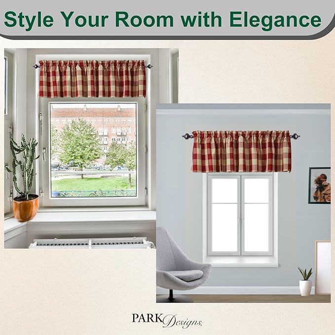 Park Designs Farmhouse Kitchen Valances for Windows - Garnet & Tan Buffalo Check | Fall Decor Window Valance Curtains | Plaid Curtain Valances for Windows | Boho Living Rooms & Bathrooms | 72" x 14" - Image 5